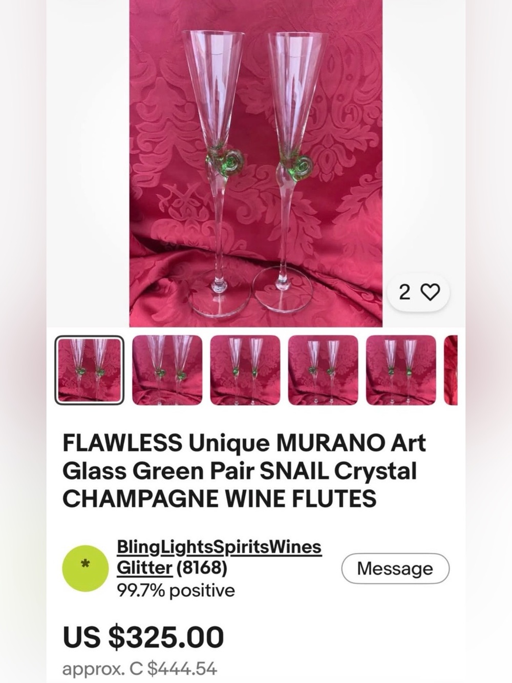 RARE..!!! vintage champagne, flute, glasses, snail art glass - Picture 11 of 13